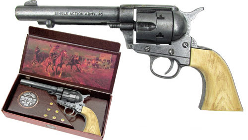 John Wayne cap-fire 6-shooter, grey, simulated ivory grip